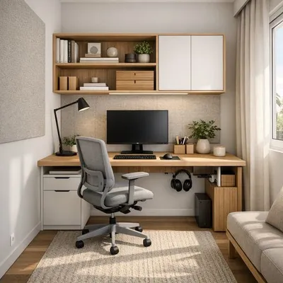 Home office pequeno impecável: layout, ergonomia, luz e acústica (sem obra)