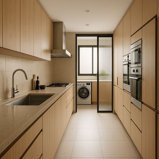 Cozinha corredor com lavanderia integrada: 12 soluções que funcionam no Brasil