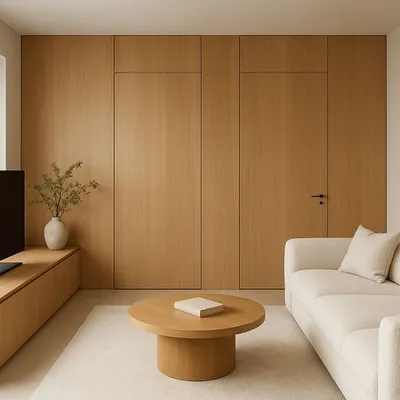 Portas camufladas e piso‑teto: marcenaria que amplia espaços