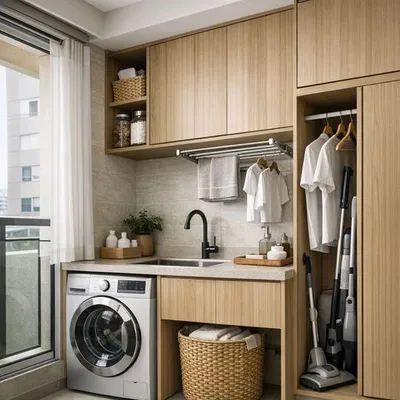 Lavanderia planejada pequena e bonita: layout, marcenaria, ventilação e custos reais no Brasil