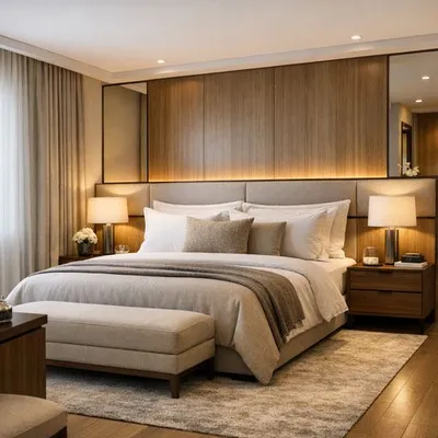 Quarto de casal estilo hotel: guia completo de hotelaria residencial (com medidas, iluminação, têxteis e custos no Brasil)